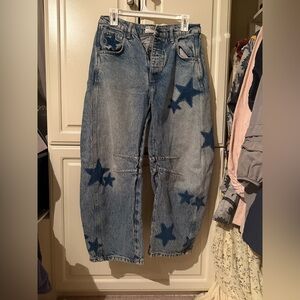 We The Free Good Luck Mid-Rise Barrel Jeans with Star detail